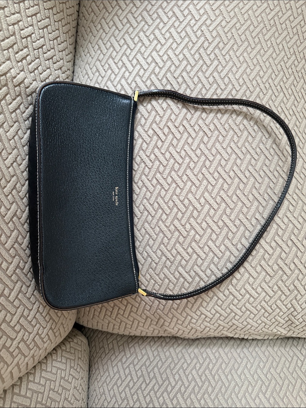 kate spade Black Pebbled Leather Shoulder Bag with Gold Accents